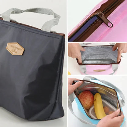 Lunch Box Camping Picnic Bag Lunch Bags Solid Color Portable Insulated Refrigerated Bag Cold Food Cooler Thermal Handbag Hot