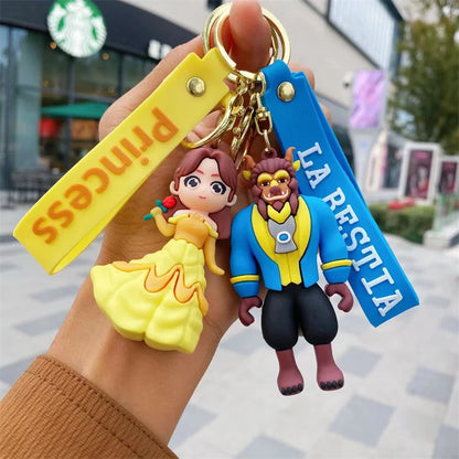 MINISO New Cute Anime Beast Princess Soft Rubber Doll Charm Keychain Couple Backpack Car Key Decoration Children's Party Gift