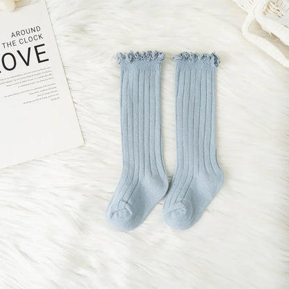 Ruffle Kids Knee High Socks Baby Girls Toddlers Long Soft Cotton Sock Lace Flower Children School Uniform Socks For 0-8 Years