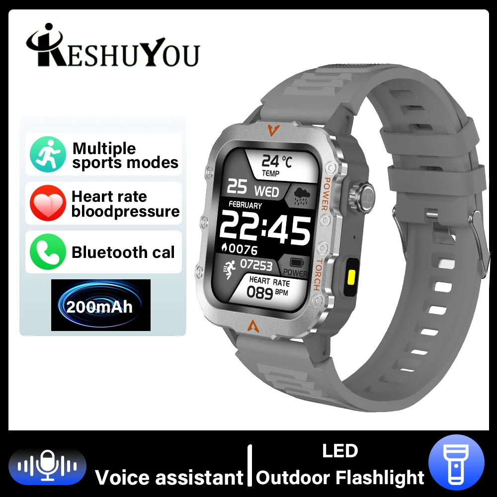 KESHUYOU 2025 New Sports Smart Watch Bluetooth Talk LED Flashlight Multi-function Outdoor Sports Smart Watch for Men Women