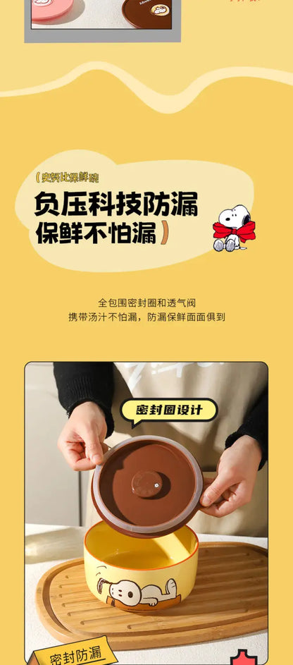 Snoopy animation peripheral cartoon safety bowl sealed ceramic box with lid can be microwaved and portable for office workers