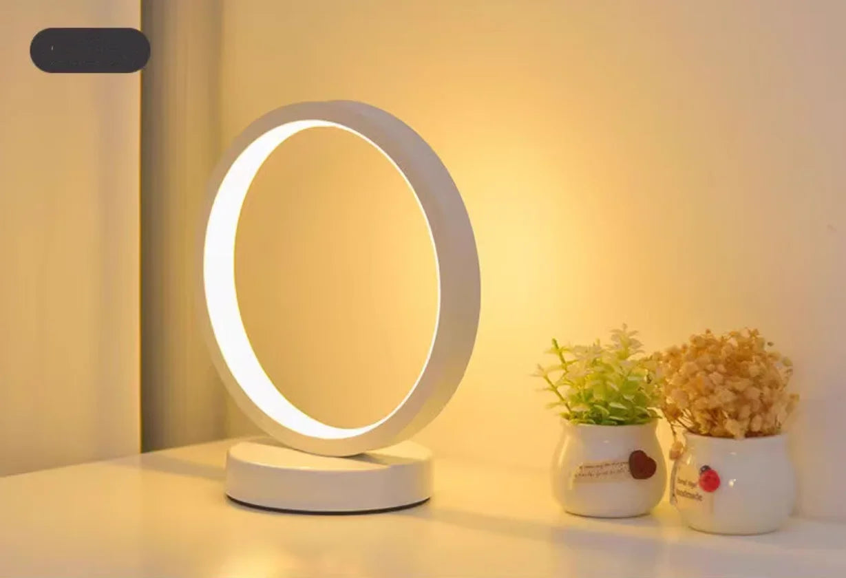 20CM LED Simple Circular Ring Table Lamp Bedroom Bedside Living Room Restaurant Hotel Decorative Lamp Dimmable Round Night Light