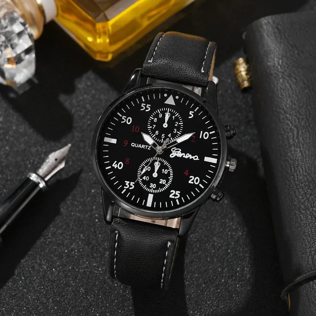 4/2/1pcs Men Sports Watches Set Man Business Quartz Wristwatch Luxury Brown Leather Bracelet Men Casual Clock Watch（NO Box）