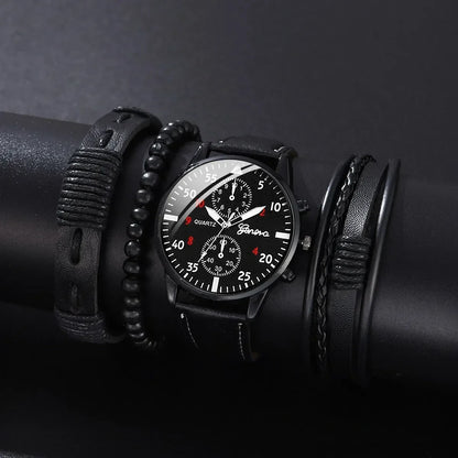 4/2/1pcs Men Sports Watches Set Man Business Quartz Wristwatch Luxury Brown Leather Bracelet Men Casual Clock Watch（NO Box）