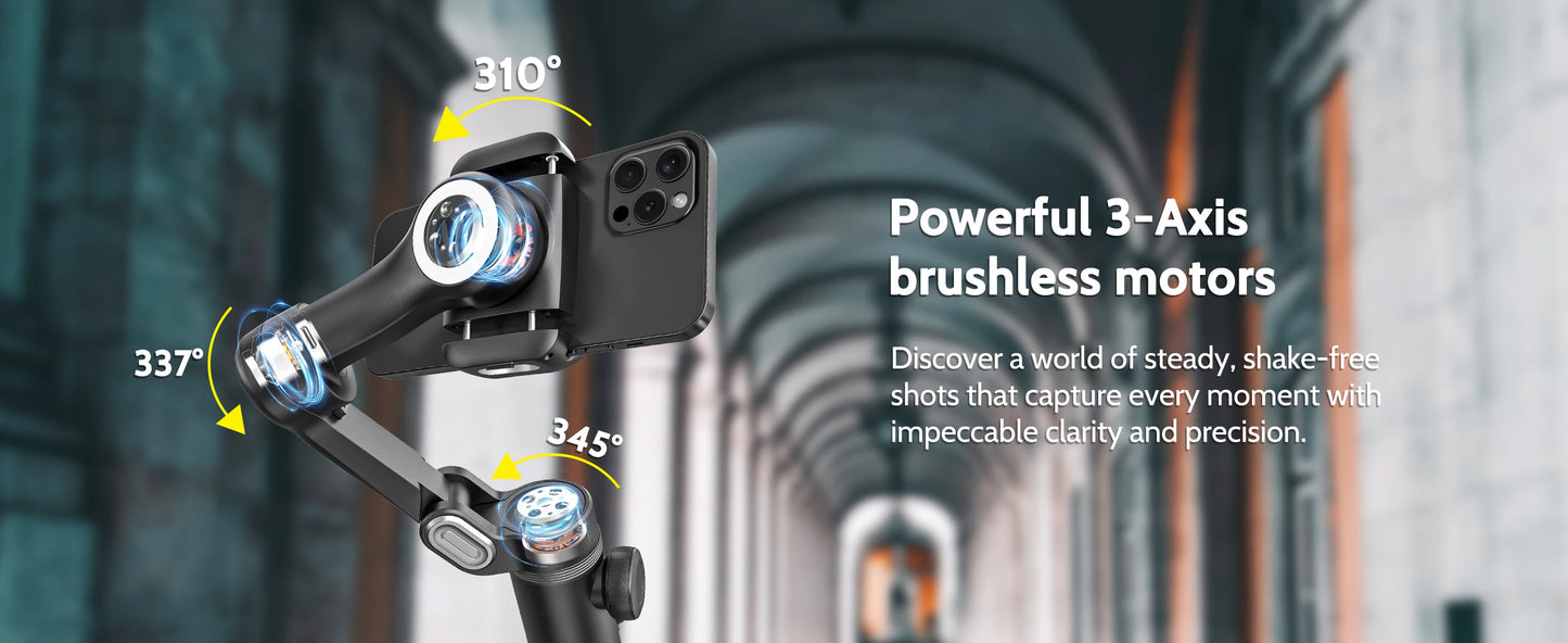 AOCHUAN Smart XPro Smartphone 3 Axis Gimbal Stabilizer For iPhone and Android Smartphone Shooting Video With fill light effect