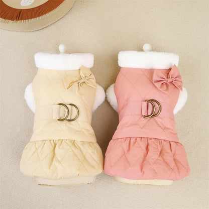 Pet Apparel Cat Dog Autumn Winter Thickness Warm Bow Princess Dress Suitable for Small Medium Dog Costume