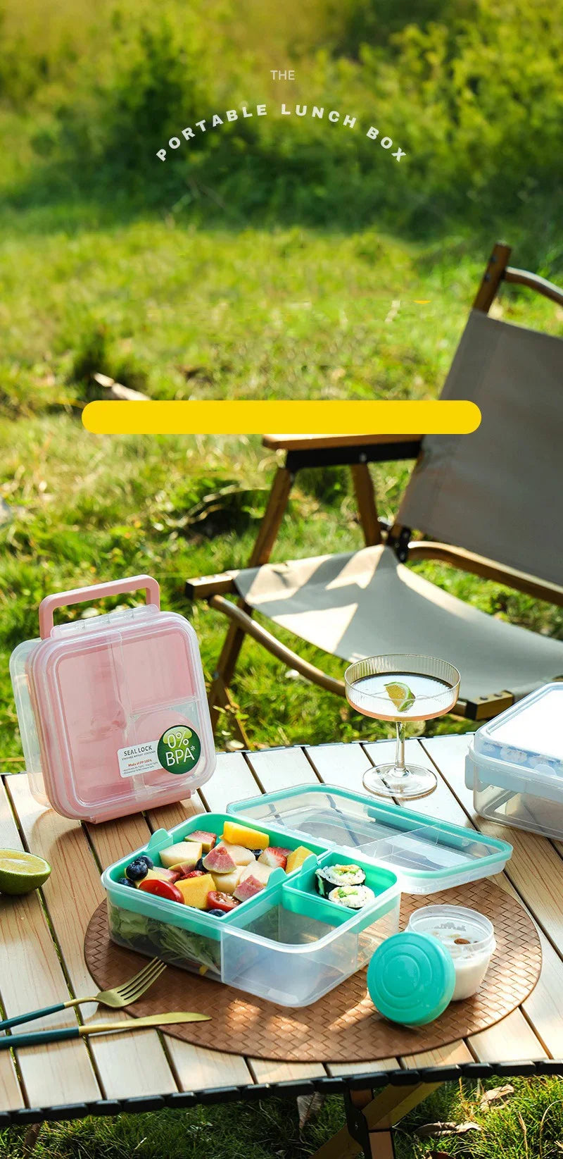 Portable Handle design Double layer Lunch box Compartment Bento Boxes Students Toddler Bento Containers Outdoor Salad Picnic box