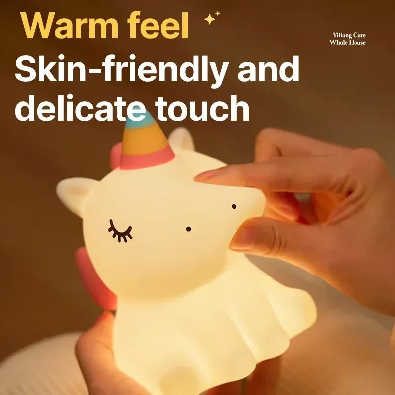 Cute Silicone Night Light Dimmable Nursery Sleeping Lamp Touch Control Nightlights USB Rechargeable Table Lamp For Baby Child