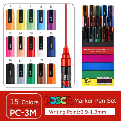 Japan Uni POSCA Marker Pen Set Acrylic Graffiti Drawing Permanent Waterproof Children's Drawing PC-3M/1M/5M Fabric Art Supplies