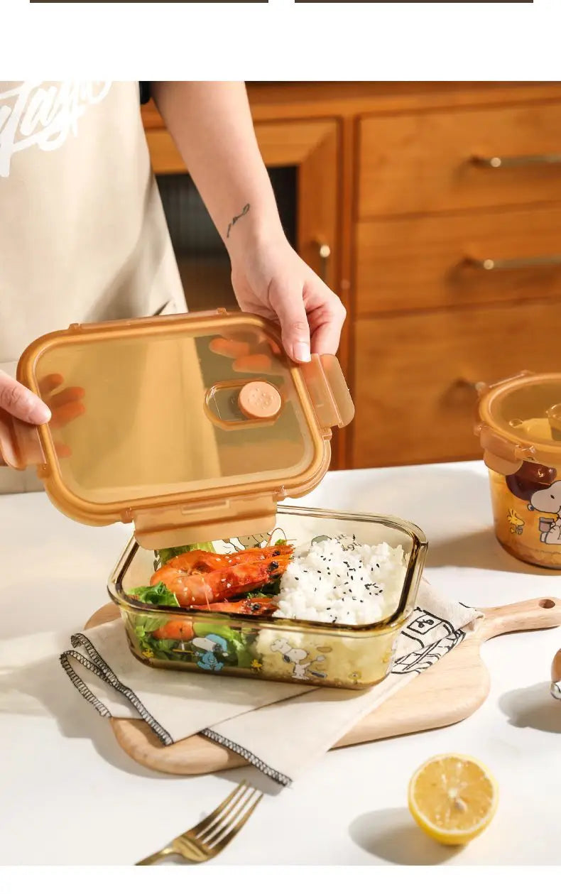 Snoopy Multi-Layer Stainless Steel Lunch Box Tinted Glass Food Portable Thermal Lunchbox Picnic Office Kids Workers School Bento