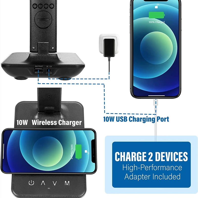 LED Desk Lamp, Office Table Lamp with Wireless Charger, Suitable for Home, Office Dimmable Desk Lamp, with USB Charging Port