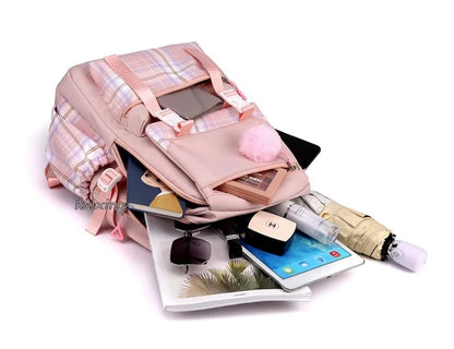 Lovely Kuromi Melody Backpacks Cosplay Plaid Women Men multi-pocket Lightweight School Bags Travel Ins Capacity Laptop Mochilas
