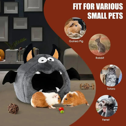 2 in 1 Hamster Nest Halloween Bat-Shaped Cozy Bed for Hamster Guinea Pigs Rabbits & Small Pets Soft Plush Polyester Hideout Bed