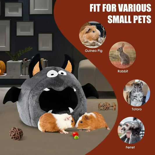 2 in 1 Hamster Nest Halloween Bat-Shaped Cozy Bed for Hamster Guinea Pigs Rabbits & Small Pets Soft Plush Polyester Hideout Bed