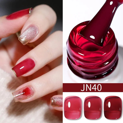 BORN PRETTY 10ml Wine Red Glitter Jelly Nude Gel Nail Polish Soak Off Translucent Color UV Light Cure for Nail Art DIY at Home
