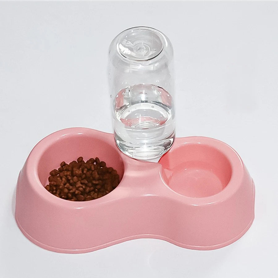 Cat Bowl, Cat Eating and Drinking Water All-In-One Pet Double Bowl, Anti-Knock Over, Automatic Water Refill Pet Bowl