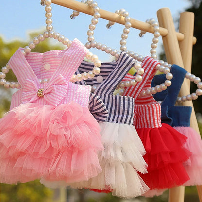 1pc Summer Pet Clothing Chihuahua Stripe Skirt Pet Lace Dress Dog Dress Lace Skirt Harness Puppy Cat Princess Apparel Cute Puppy