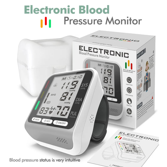 Medical Digital Wrist Blood Pressure Monitor Heart Rate Pulse Meter Measure Sphygmomanometer PR LCD Screen Portable Health Care