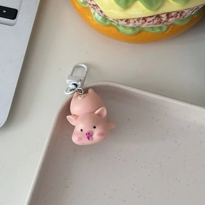 Funny Three-Dimensional Kawaii Pig Keychain Waterme Rain Coat Animal Shape Keychain Sleeping Mobile Phone Bag Pendant