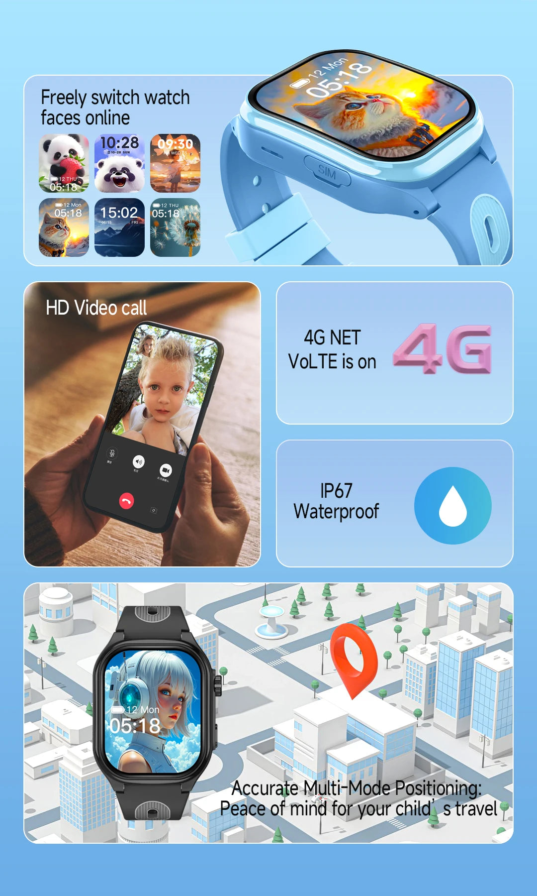 Kids 4G Smart Phone Watch 2.0'' 2+16G APP Download GPS WIFI Video Call  Camera Children Smartwatch Monitor Tracker Location