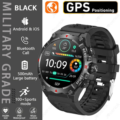 Military GPS Smart Watch Men AMOLED HD Screen Altitude Compass Heart Rate Sports Watch BT Calling IP68&10ATM Waterproof Watch