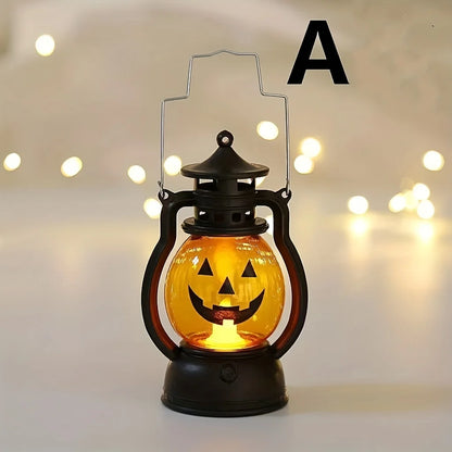 Halloween Hanging Pumpkin Lantern Light LED Ghost Lamp Candle Light Retro Small Oil Lamp Christmas Party Home Decor Horror Props