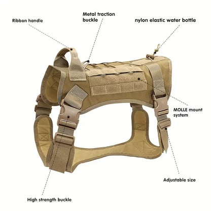 Tactical Camouflage Dog Vest Harness for Medium and Large Dogs，Easy Control and Comfortable for Hiking ，Training, and Outdoor