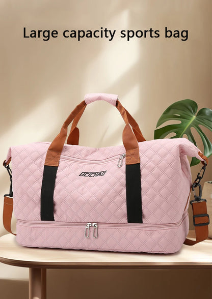 Nylon Travel Duffle Bag with Shoe Compartment, Large Capacity Argyle Pattern Casual Weekender Overnight Gym Storage Bag