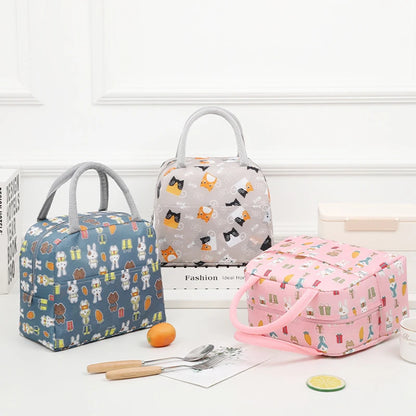 Large Capacity Lunch Bags Children's Cartoon Printed Lunch Bag Portable Picnic Tote Waterproof Heat Insulation Food Storage Bags