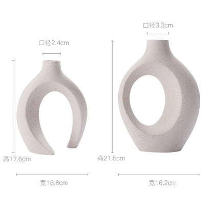 ,  Hollow Cuddled Ceramic Vase, 2 for Modern Home Decoration, Boho Donut Vase, Black and White Minimalist Decorative Flowerpot