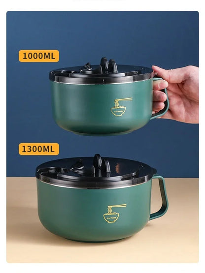 Ramen Bowl 304 Stainless Steel Noodle Bowl with Lid Heat Resistant Instant Noodles Bowls Cooker Tableware Kitchen Accessorie