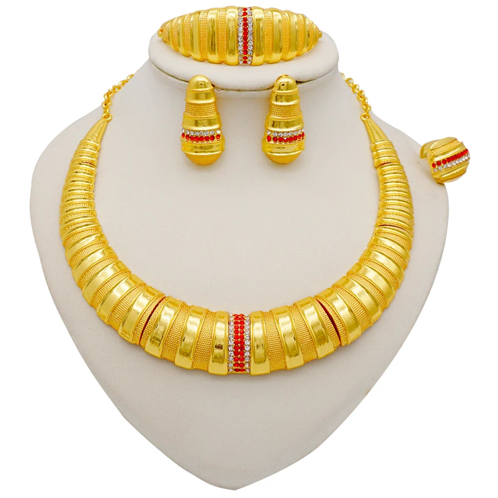 2023 Fine Jewelry Sets For Women Dubai Bridal Wedding Gifts Necklace Bracelet Earrings Ring Jewellery Set African Bead jewelry
