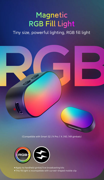 AOCHUAN RGB Magnetic Fill Light for Gimbal LED Video Photography Light 3 Brightness and 7 Color Adjustment for Phone Selfie Live
