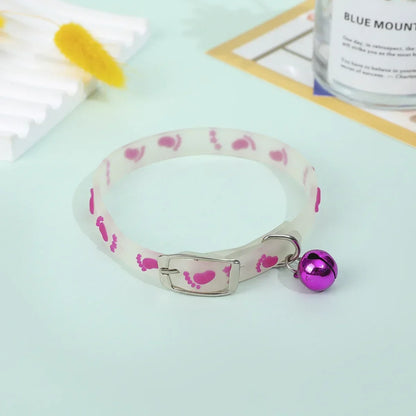 Luminous Cat Necklace Glowing Small Dog Collar Anti-Loss Fluorescent Silicone Bell Collar Neck Ring Pet  Accessories