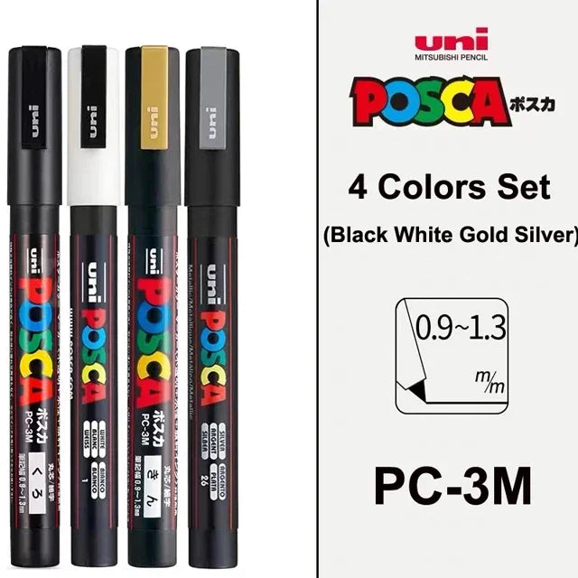 Japan Uni POSCA Marker Pen Set Acrylic Graffiti Drawing Permanent Waterproof Children's Drawing PC-3M/1M/5M Fabric Art Supplies