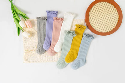 Ruffle Kids Knee High Socks Baby Girls Toddlers Long Soft Cotton Sock Lace Flower Children School Uniform Socks For 0-8 Years