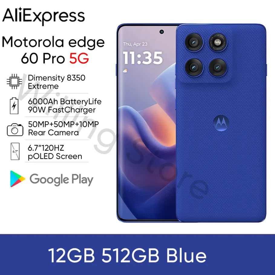 Original Motorola Moto Edge 60 Pro 5G AI Smart Phone 6.7'' 120Hz pOLED Screen 6000mAh Battery 90W SuperCharge 50MP Main Camera