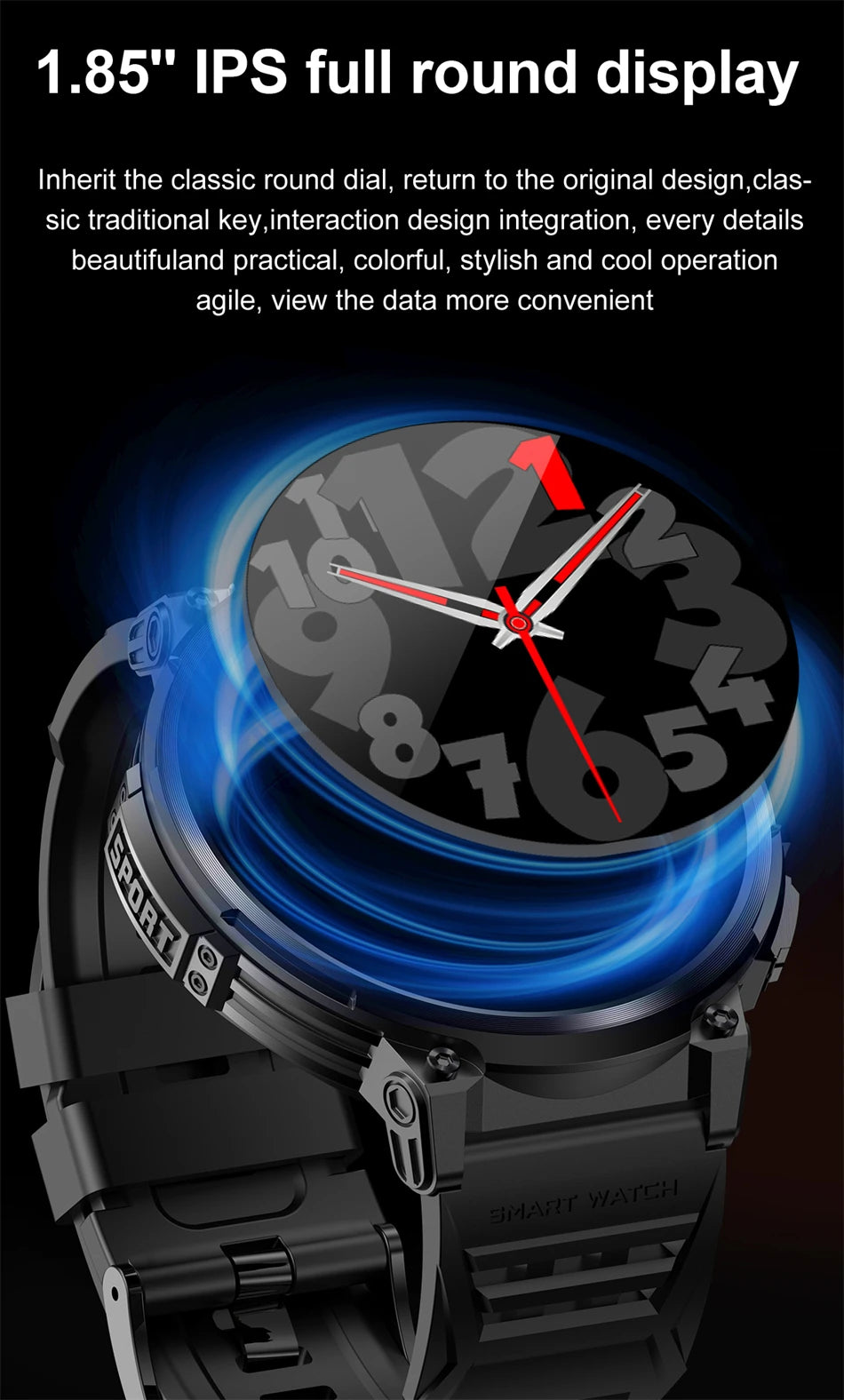 LIGE 1.85"HD Screen Outdoor Sport Smartwatch Men Heart Rate Flashlight Watch 730mAh Battery Waterproof Wireless Call Smart Watch