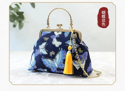 Fashion Vintage Fringe Bag Small Shell Bags Chain Women Shoulder Crossbody Bag Crane Flying Women's Handbags Purses Embroidery