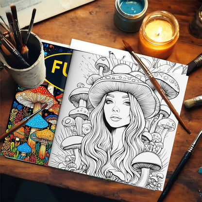 Fungi Coloring Book 24 Page Adult Picture Book Gift For Birthday Party Relieve Stress Kill Time Graffiti Painting Drawing Art