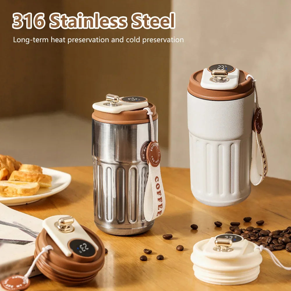 Premium products Intelligent thermos coffee LED temperature display coffee cup 316 stainless steel tumbler portable thermos