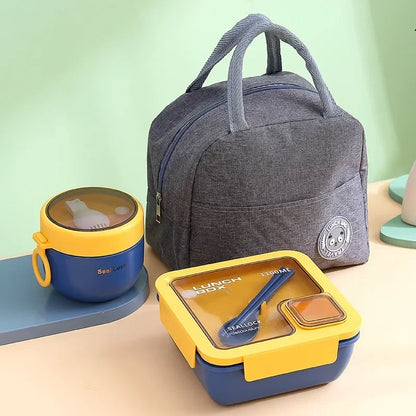 850/1100ml Portable Lunch Box Outdoor Picnic Bento Box with Soup Bowl Tableware Thermal Bag Microwavable Heating Meal Box