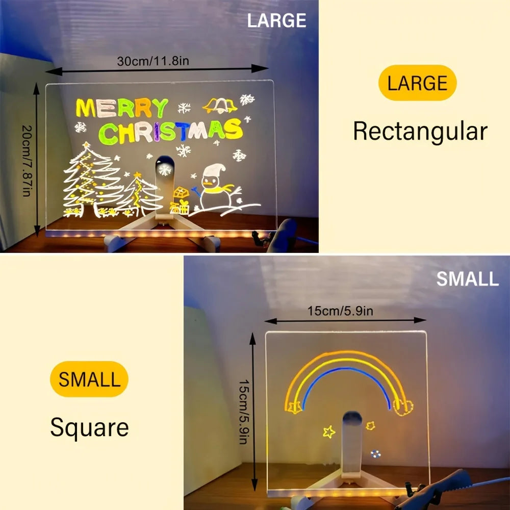 LED Note Board Night Light With Colorful 7 Pens DIY Acrylic Message Board Erasable Painting Drawing Board For Kids Birthday Gift