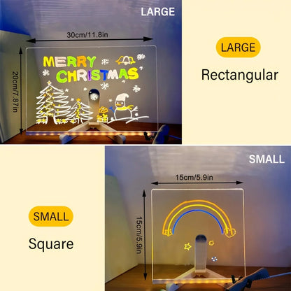 LED Note Board Night Light With Colorful 7 Pens DIY Acrylic Message Board Erasable Painting Drawing Board For Kids Birthday Gift