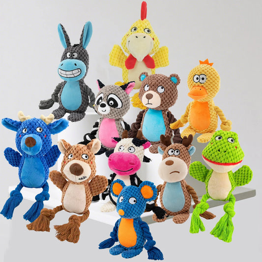 Dog Enrichment Toy Cute Animal Rope Dog Toy  Plush Puppy Chew Pet Squeak Toy Cartoon Interactive Games For Dogs Stuff For Dogs