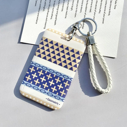 Student Identity Badge Card Cover with Neck Strap Bag Geometric Women Men Work Badge Bus Credit Card ID Holder Bags with Lanyard