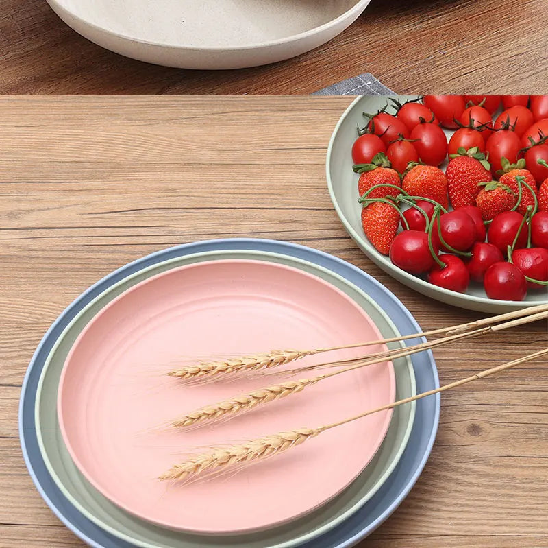 Wheat Straw Solid Color Round Plates Salad Dessert Dinner Reusable Microwave Safe Anti Fall And Shatter Plates Fruit Plate