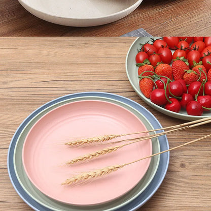 Wheat Straw Solid Color Round Plates Salad Dessert Dinner Reusable Microwave Safe Anti Fall And Shatter Plates Fruit Plate