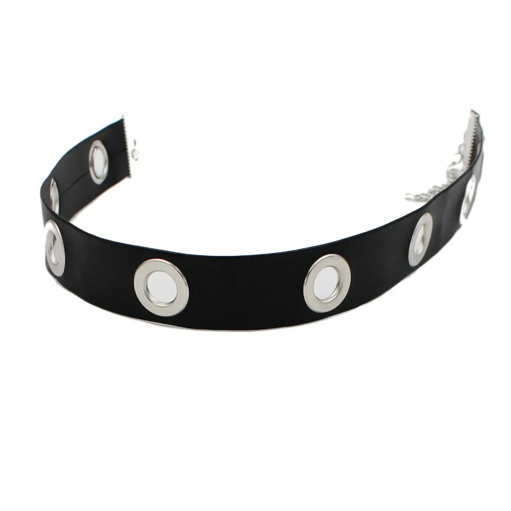 Round Choker Necklaces Collar Black Pu Leather Gothic Accessories Woman Punk Chocker Cosplay Jewelry