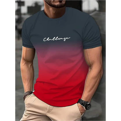 Fashion Men's Gradient Colour Letter Printed T-Shirt Casual Short Sleeve Round Neck T Shirt Summer Outdoor Sports Tees Clothing
